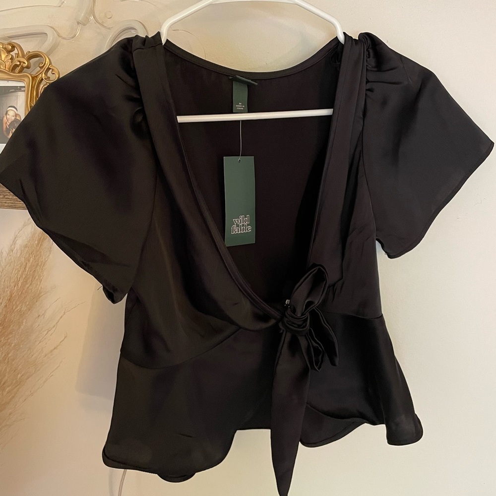 Cropped short sleeve tie-front flutter top Wild Fable